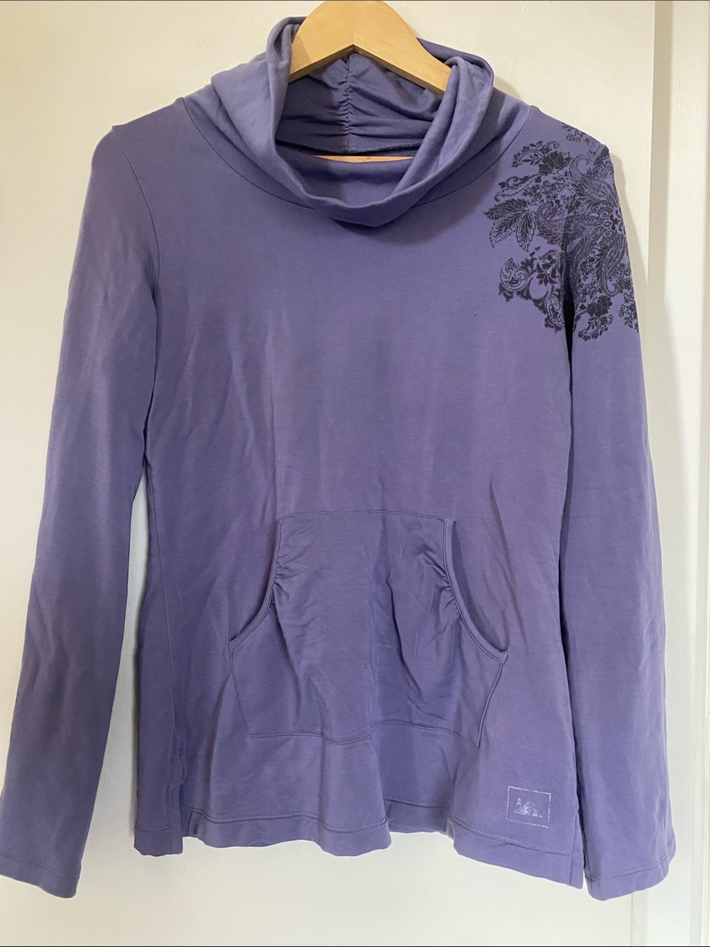REI Lavender Cowl Neck top with Floral Shoulder Print
